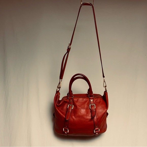🆕 MICHAEL KORS Red Bedford Pebble Leather Satchel Shoulder Bag Medium Christmas - Picture 5 of 15